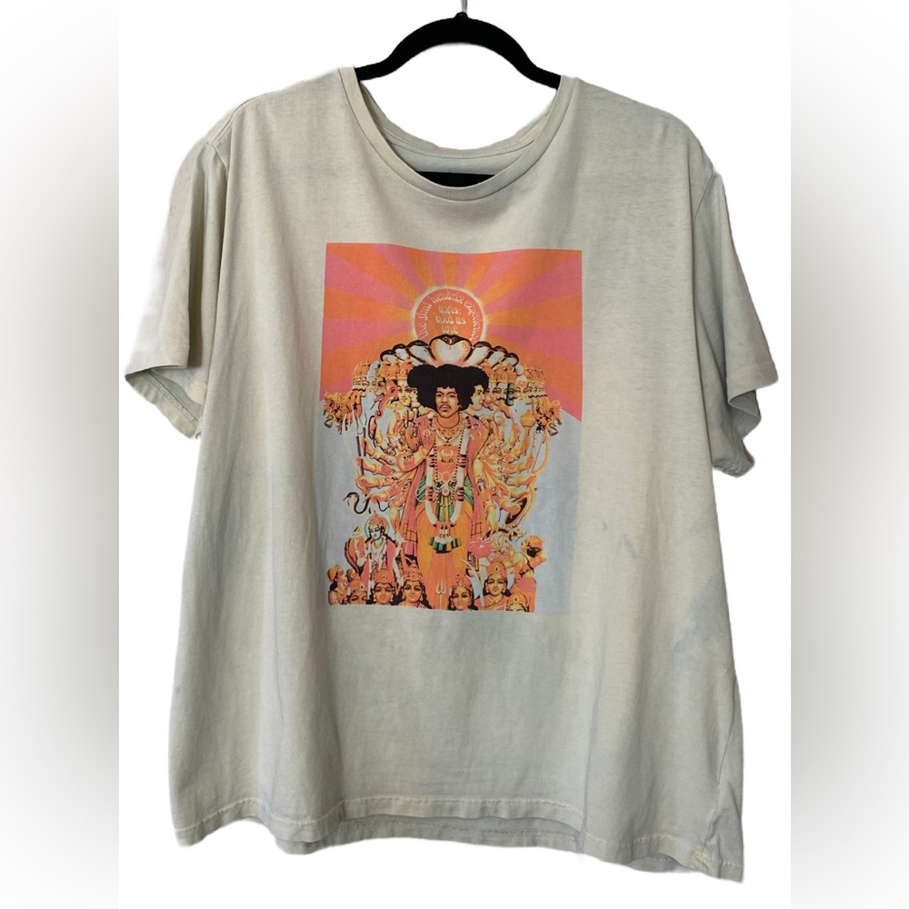 Lucky Brand Jimi Hendrix T-Shirt, Baby Blue, Women’s Size XL, Faded Tie-dye